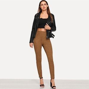 Brown Faux Suede Skinny Leggings